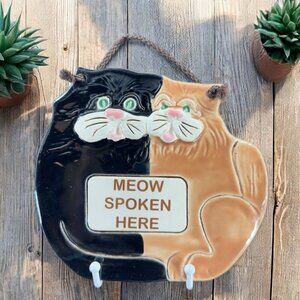1994 Smoky Mountain Pottery Plaque Wall Hanging Meow Spoken Here Ceramic USA VTG